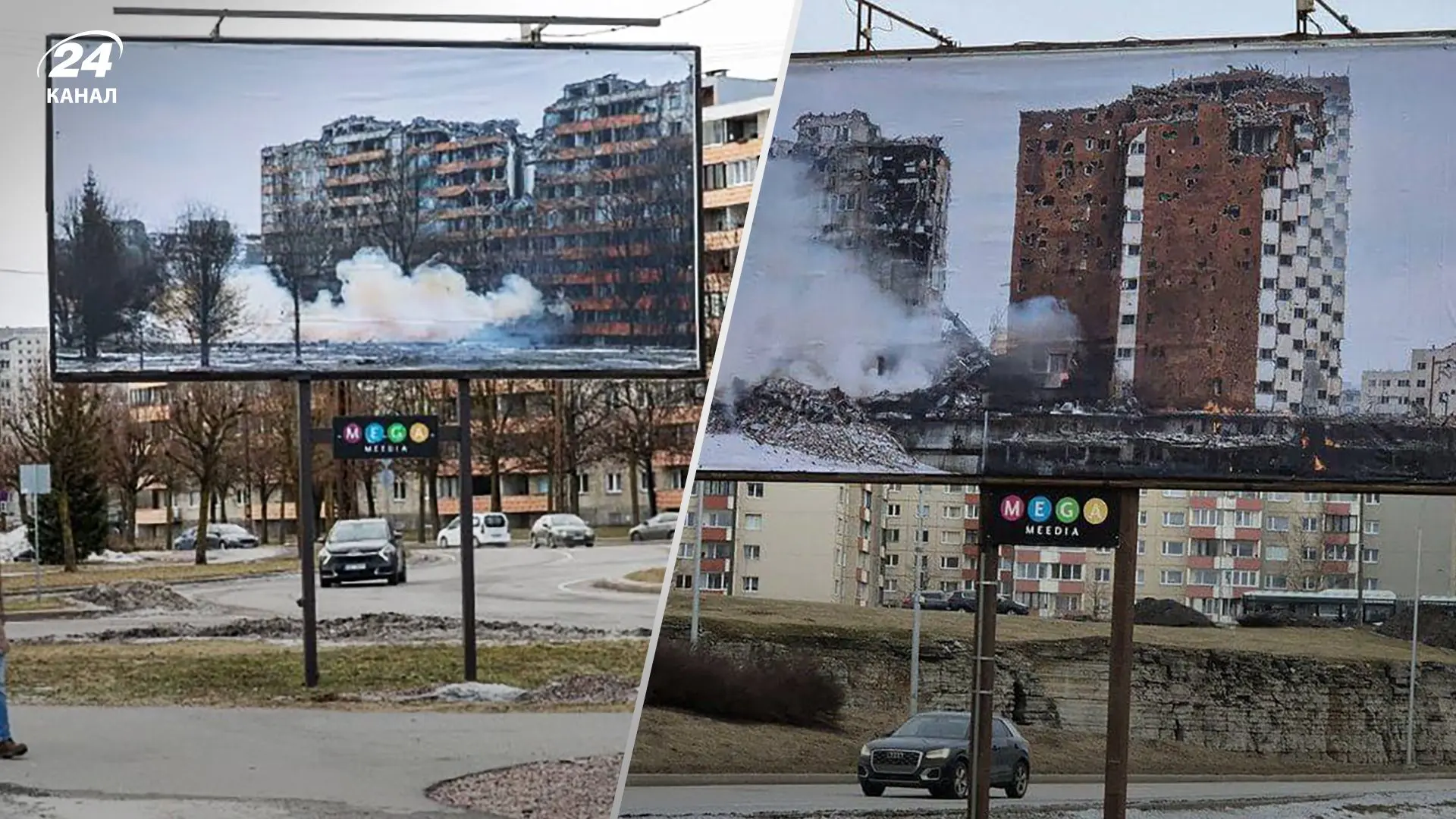 "Шокова терапія від російського миру": в Естонії з'явилися рекламні щити з зображенням зруйнованого Таллінна.
